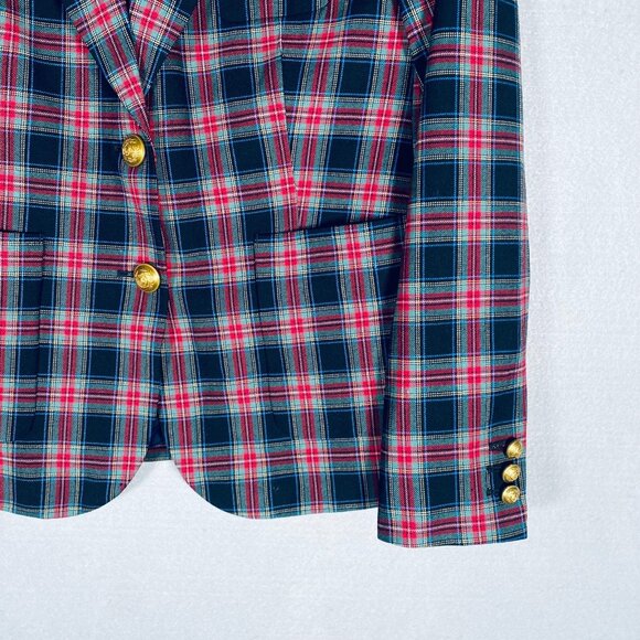 J Crew Blazer Womens 10 Red Black Wool Tweed Holiday Preppy Plaid Academia - Picture 2 of 10